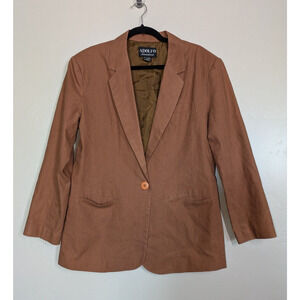 Vintage Adolfo International Blazer Womens Size 10 Linen Cotton Brown Jacket